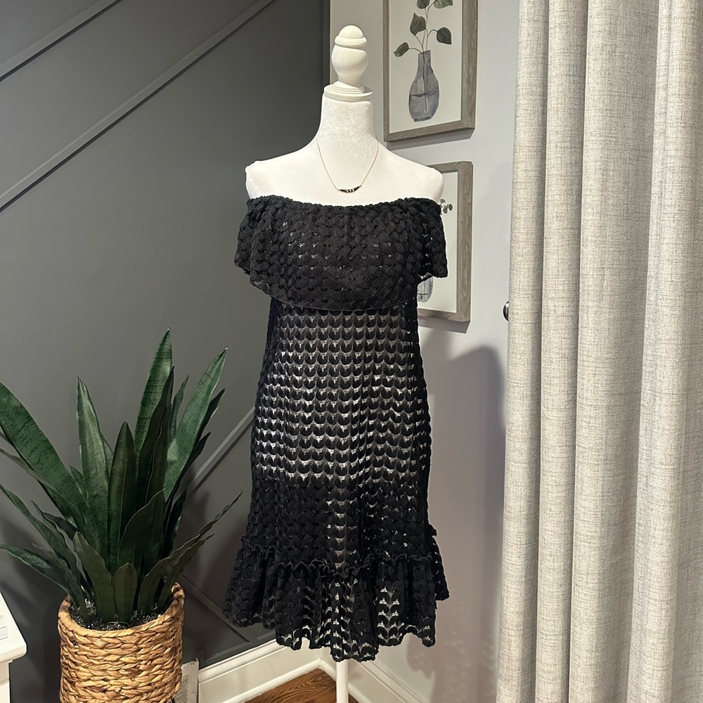 Blue Island Black Off Shoulder Crochet Dress See through